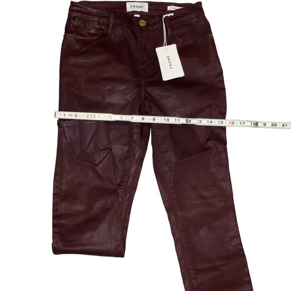 NWT Frame Le High Skinny High Rise Coated Jeans in Bordeaux-size 25 - Picture 6 of 13
